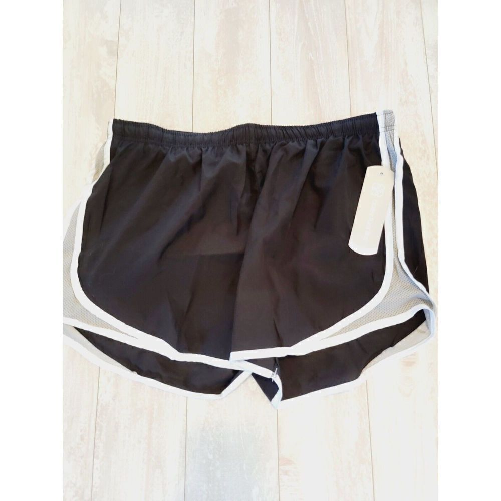 Daisey Fuentes‎ Fit XL Black Gym Shorts Women's Black Gray Retro Look NWT